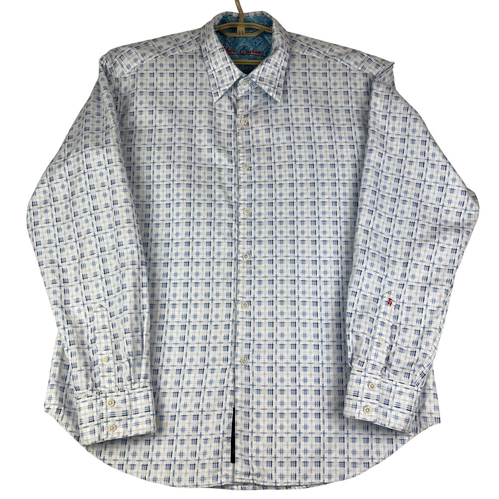 Robert Graham Button Down Shirt Mens 2XL White Blue Geometric Paisley Contrast
